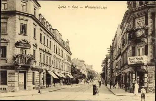 Ak Riesa an der Elbe Sachsen, Wettinerstraße, Franz Kreutz Zahn-Atelier