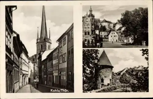 Ak Kahla im Saale Holzland Kreis Thüringen, Strassenansicht, Turm