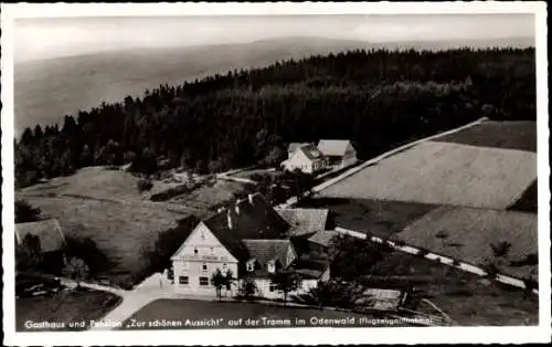 Ak Rimbach im Odenwald, Tromm, Gasthaus Pension zur schönen Aussicht, Fliegeraufnahme