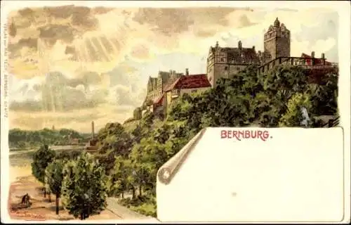 Künstler Litho Spindler, Erwin, Bernburg an der Saale, Teilansicht, Museum Schloss