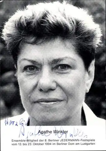 Ak Schauspielerin Agathe Winkler, Portrait, Autogramm, Theater Jedermann