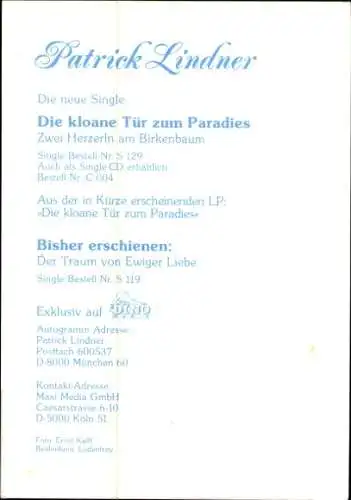 Ak Schauspieler Patrick Lindner, Portrait, Autogramm, Sänger
