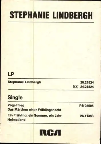 Ak Sängerin Stephanie Lindbergh, Portrait, Vogel flieg, Das Märchen einer Frühlingsnacht, Autogramm