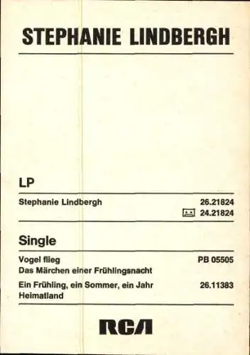 Ak Sängerin Stephanie Lindbergh, Portrait, Vogel flieg, Das Märchen einer Frühlingsnacht, Autogramm