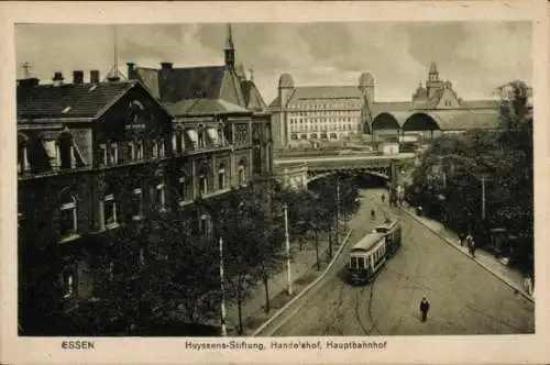 Ak Essen im Ruhrgebiet, Hauptbahnhof, Straßenseite, Handelshof, Huyssens-Stiftung