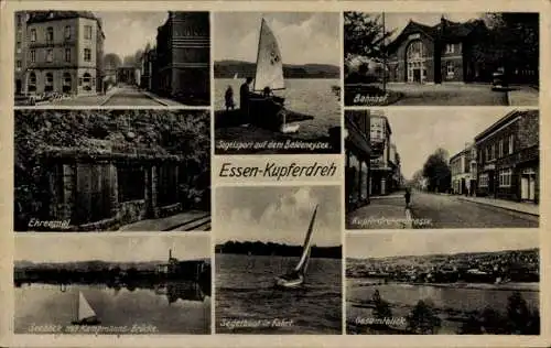 Ak Kupferdreh Essen im Ruhrgebiet, Post, Bahnhof, Ehrenmal, Kupferdreher Straße, Segelboot