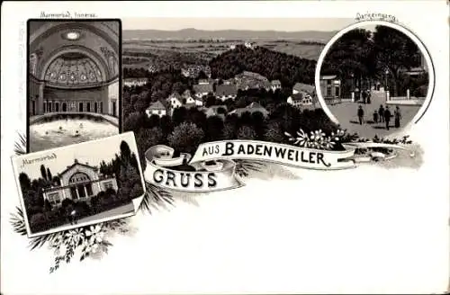 Litho Badenweiler im Schwarzwald, Marmorbad, Park, Gesamtansicht