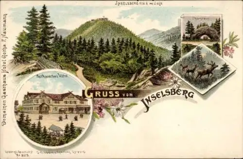 Litho Brotterode Thüringen, Inselsberg, Gothaisches Haus, Thorstein, Hirsche