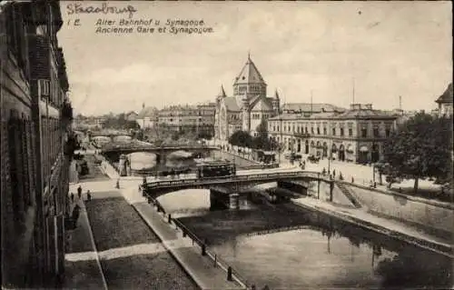 Judaika Ak Straßburg Elsass Bas Rhin, Alter Bahnhof, Synagoge