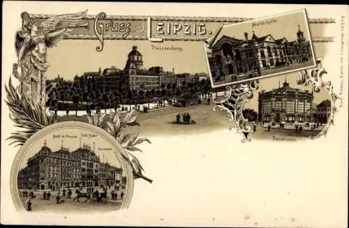 Litho Leipzig in Sachsen, Markthalle, Pleissenburg, Panorama