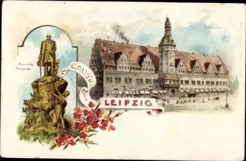 Litho Leipzig in Sachsen, Bismarck-Denkmal, Rathaus