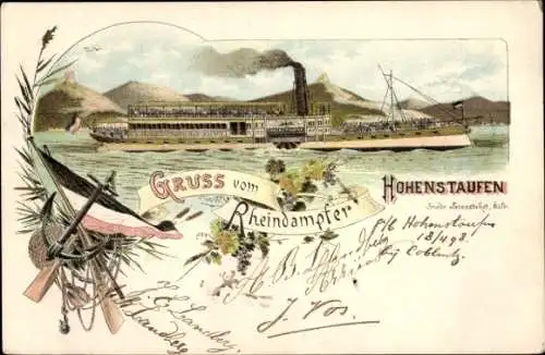 Litho Rheindampfer Hohenstaufen, Salondampfer