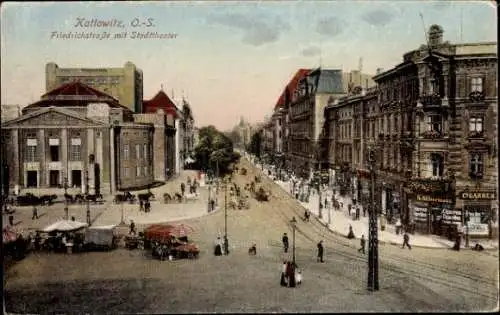 Ak Katowice Kattowitz Oberschlesien, Friedrichstraße, Stadttheater