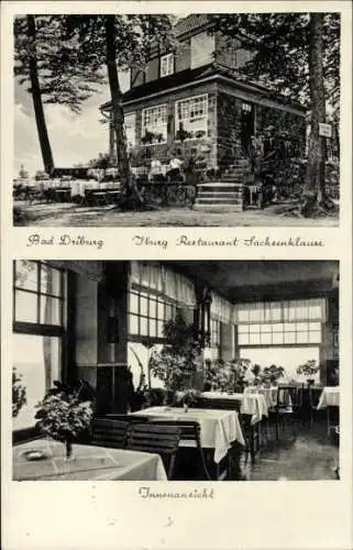 Ak Bad Driburg in Westfalen, Ruine Iburg, Restaurant Sachsenklause, Innenansicht, Gastraum