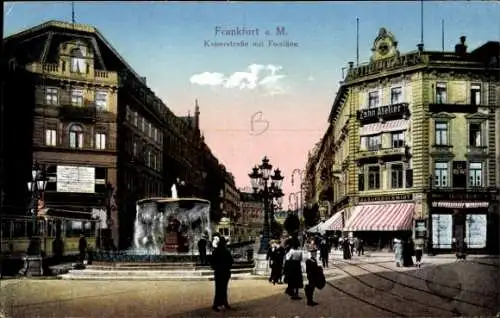 Ak Frankfurt am Main, Kaiserstraße mit Fontäne, Straßenbahn