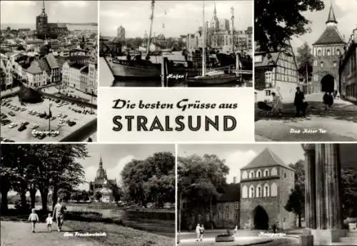 Ak Stralsund in Vorpommern, Hafen, Frankenteich, Kniepertor, Knüter Tor, Leninplatz