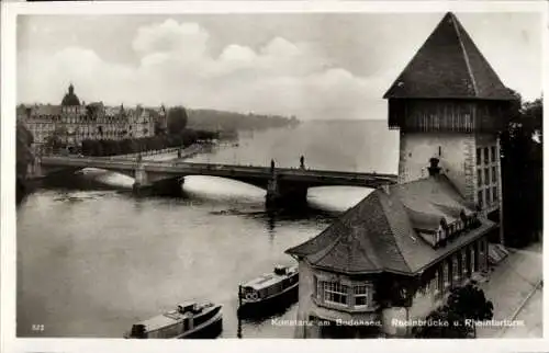 Ak Konstanz am Bodensee, Rheinbrücke und Rheintorturm