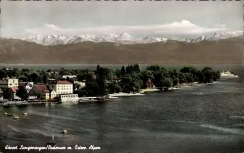 Ak Langenargen am Bodensee, Panorama, österreichische Alpen