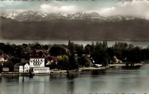 Ak Langenargen am Bodensee, Kurhotel, Panorama, österreichische Alpen