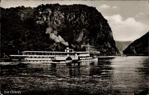 Ak St. Goarshausen am Rhein, Loreley, Flussdampfer