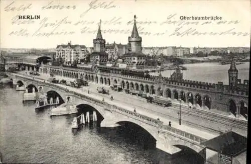 Ak Berlin Friedrichshain Kreuzberg, Oberbaumbrücke