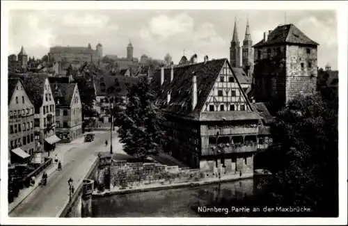 Ak Nürnberg in Mittelfranken, Henkersteg, Maxbrücke, Fachwerkhaus