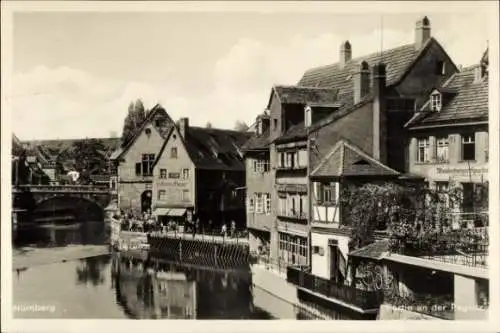 Ak Nürnberg in Mittelfranken, Teilansicht, Pegnitz, Brücke