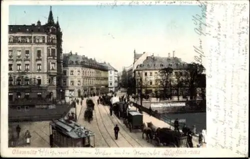 Ak Chemnitz in Sachsen, auf der Nicolaibrücke, Straßenbahn