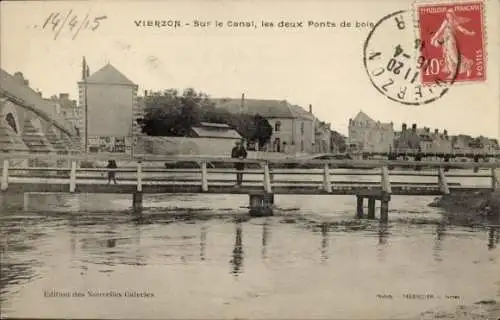 Ak Vierzon Cher, sur le Canal, le deux Ponts de bois