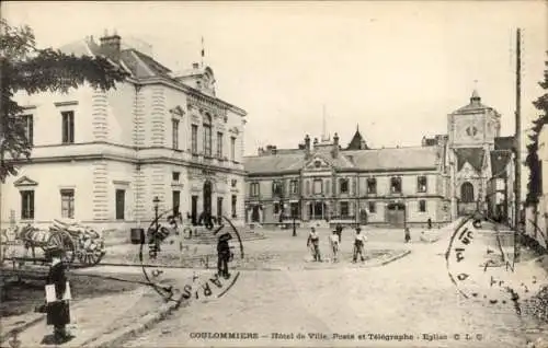 Ak Coulommiers Seine et Marne, Rathaus, Post und Telegraph, Kirche