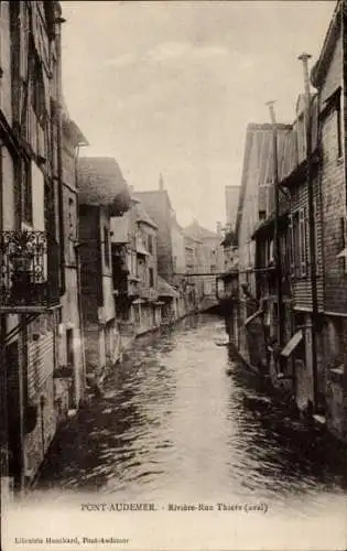 Ak Pont Audemer Eure, Riviere-Rue Thiers aval