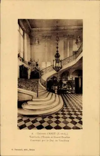 Ak Anet Eure et Loir, Chateau, Vestibule d'Entree et Grand Escalier