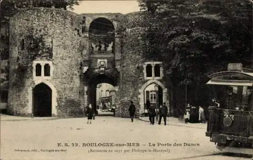 Ak Boulogne sur Mer Pas de Calais, La Porte des Dunes, Straßenbahn 33