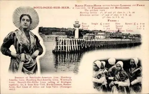 Ak Boulogne sur Mer Pas de Calais, Frauen in Tracht, Leuchtturm