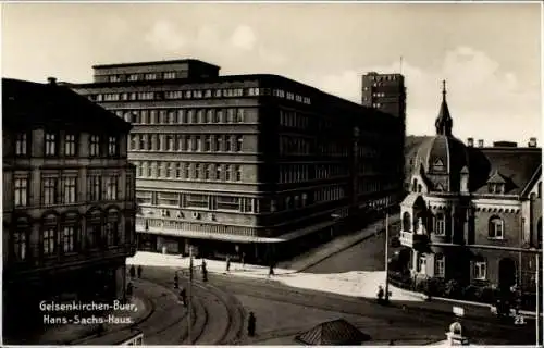 Ak Buer in Westfalen Gelsenkirchen Ruhrgebiet, Hans-Sachs-Haus, Straßenbahn