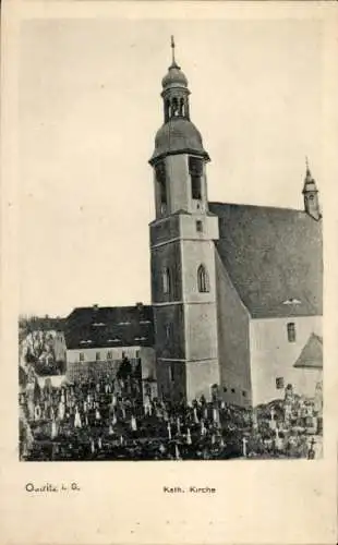 Ak Ostritz in der Oberlausitz Sachsen, Katholische Kirche, Friedhof