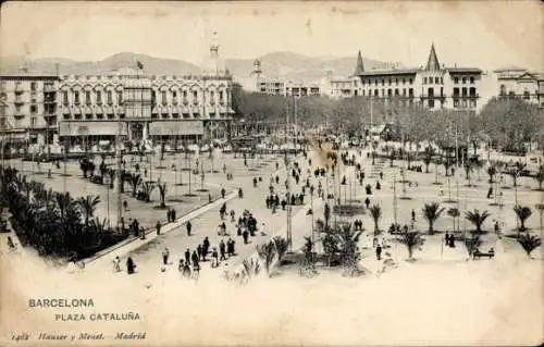 Ak Barcelona Katalonien Spanien, Plaza de Catalunya