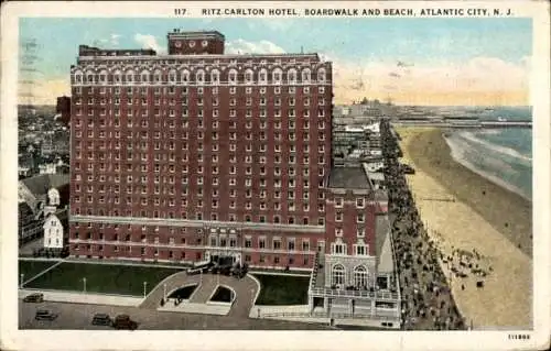 Ak Atlantic City, New Jersey, USA, Ritz Carlton Hotel, Promenade und Strand