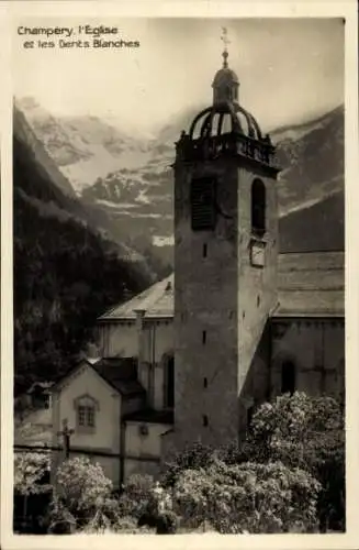 Ak Champéry Kanton Wallis, Kirche, les Dents Blanches