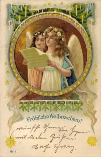 Litho Frohe Weihnachten, Singende Engel