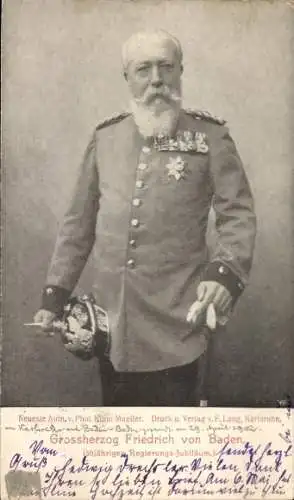 Ak Großherzog Friedrich von Baden, Portrait in Uniform, 50-jähriges Regierungs-Jubiläum