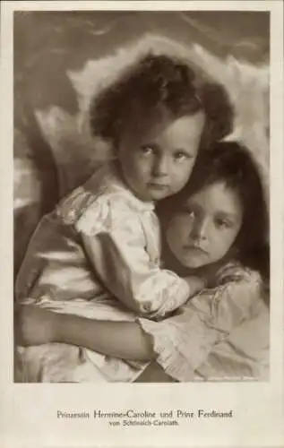 Ak Prinzessin Hermine Caroline und Prinz Ferdinand von Schönaich Carolath, Kinderportrait