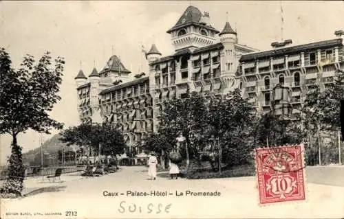 Ak Caux Montreux Kanton Waadt, Palace Hotel, Promenade