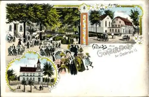 Litho Görbersdorf Oederan Sachsen, Gasthof, Schule