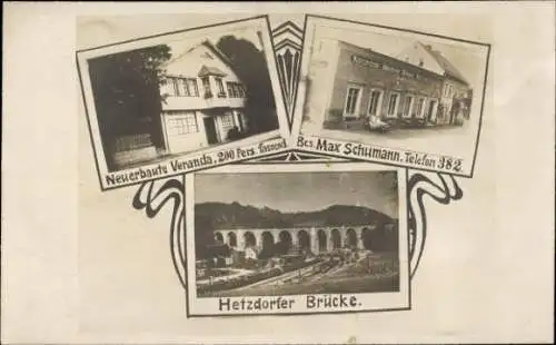 Foto Ak Hetzdorf Flöha in Sachsen, Hedtzdorfer Viadukt, Gasthaus