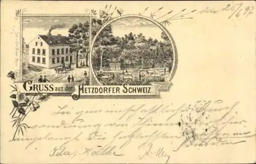 Litho Hetzdorf Flöha in Sachsen, Gasthaus Hetzdorfer Schweiz