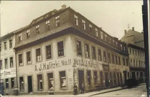 Foto Ak Chemnitz Sachsen, Straßenpartie, Geschäft A. J. Kalitzki, Hausnummer 11