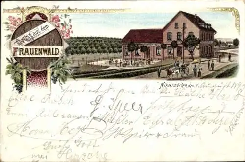 Litho Nieder Mörlen Bad Nauheim in Hessen, Gasthaus zum Frauenwald