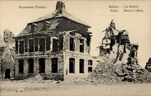 Ak Comines Nord, Ruines, La Mairie