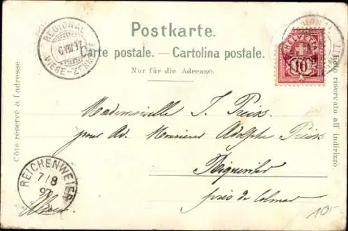 Litho Zermatt Kanton Wallis Schweiz, Hotel Riffelalp, Chalet, Cervin